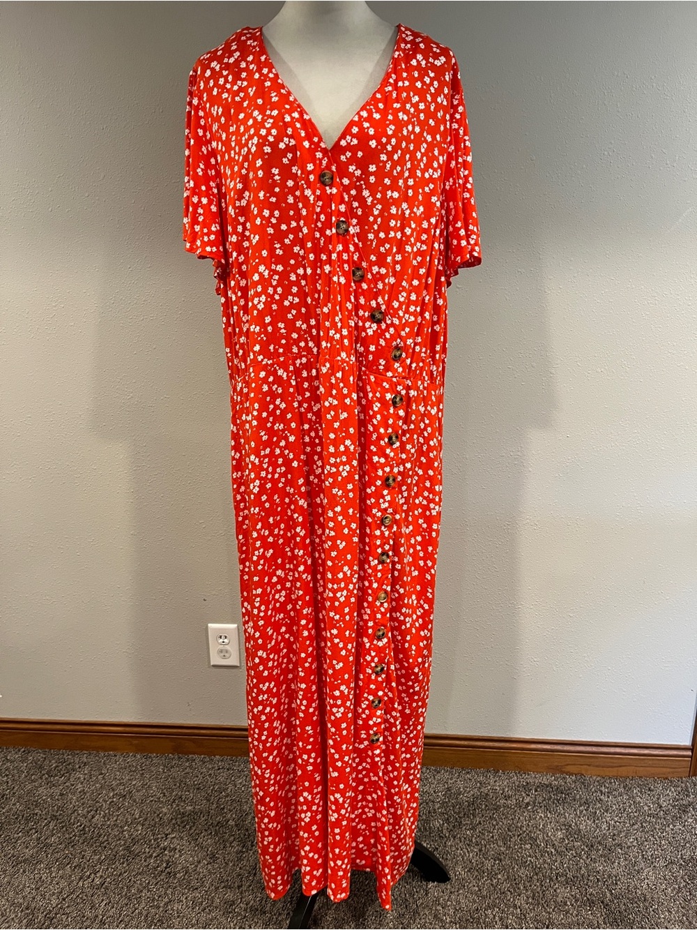 Nwt Lane Bryant Red Floral fake Button-Front Maxi plus size Dress
